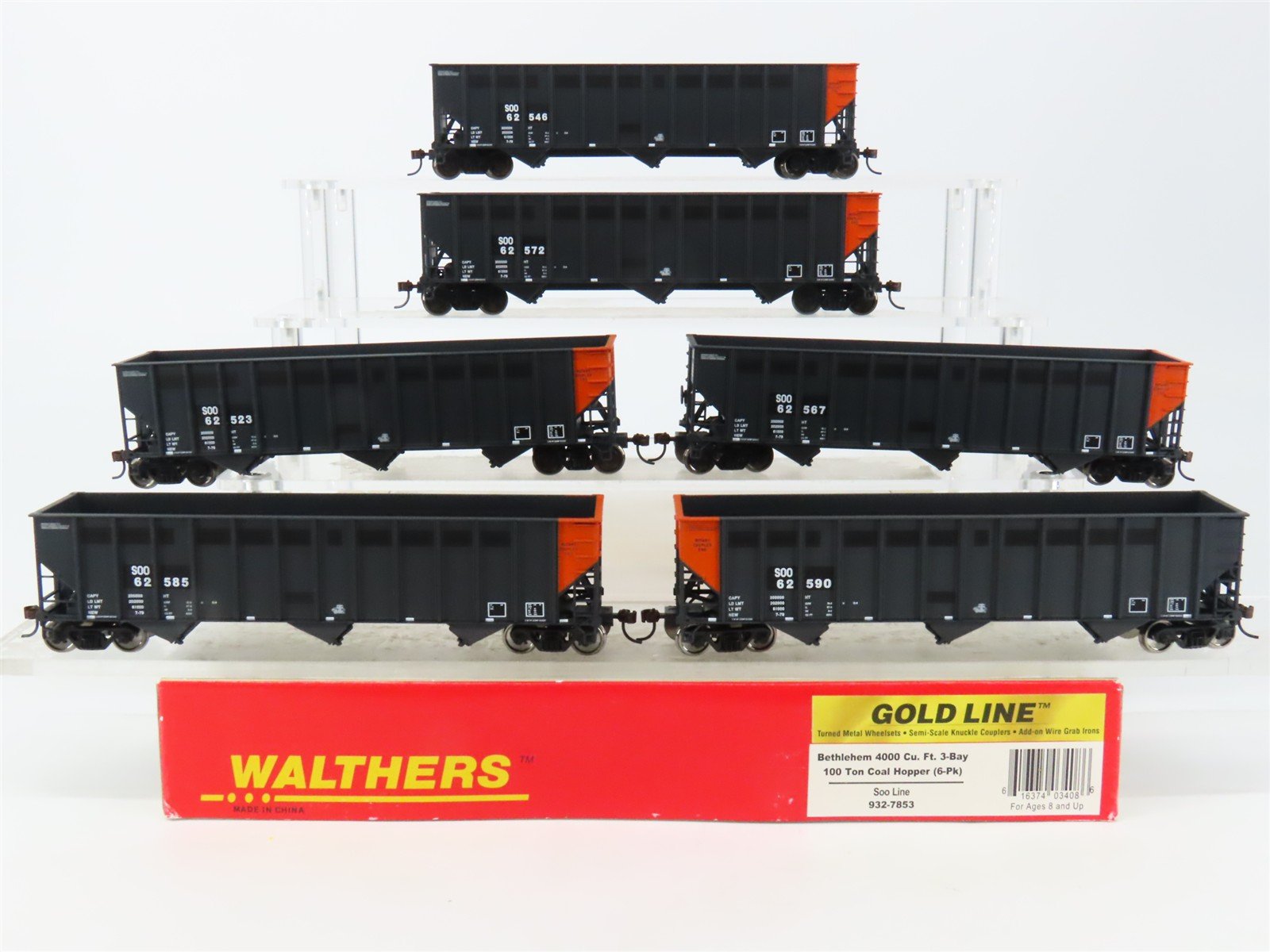 HO Scale Walthers Gold 932-7853 SOO Line Railroad Bethlehem 3-Bay Hoppers 6-Pack