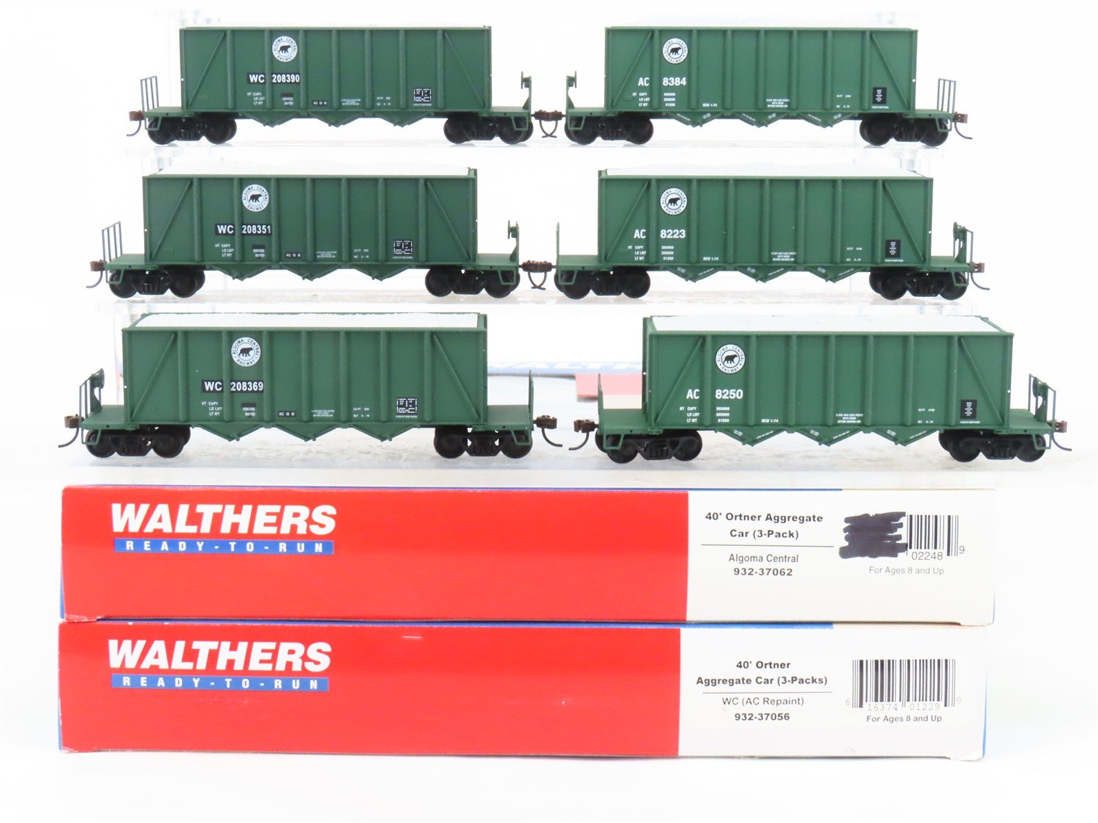 LOT of 6 HO Scale Walthers WC/AC 40' 3-Bay Ortner Aggregate Hoppers w/ Load