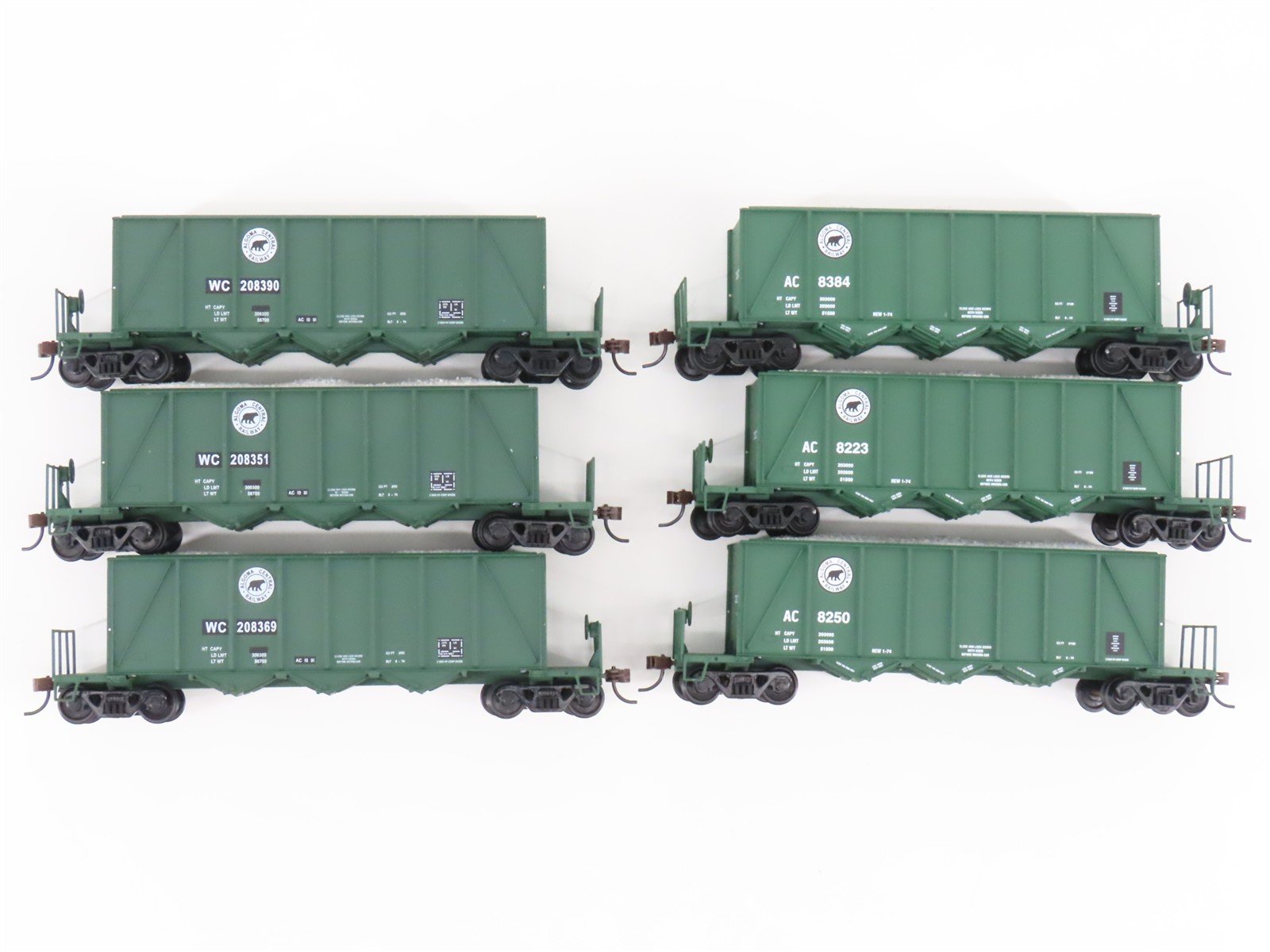 LOT of 6 HO Scale Walthers WC/AC 40' 3-Bay Ortner Aggregate Hoppers w/ Load