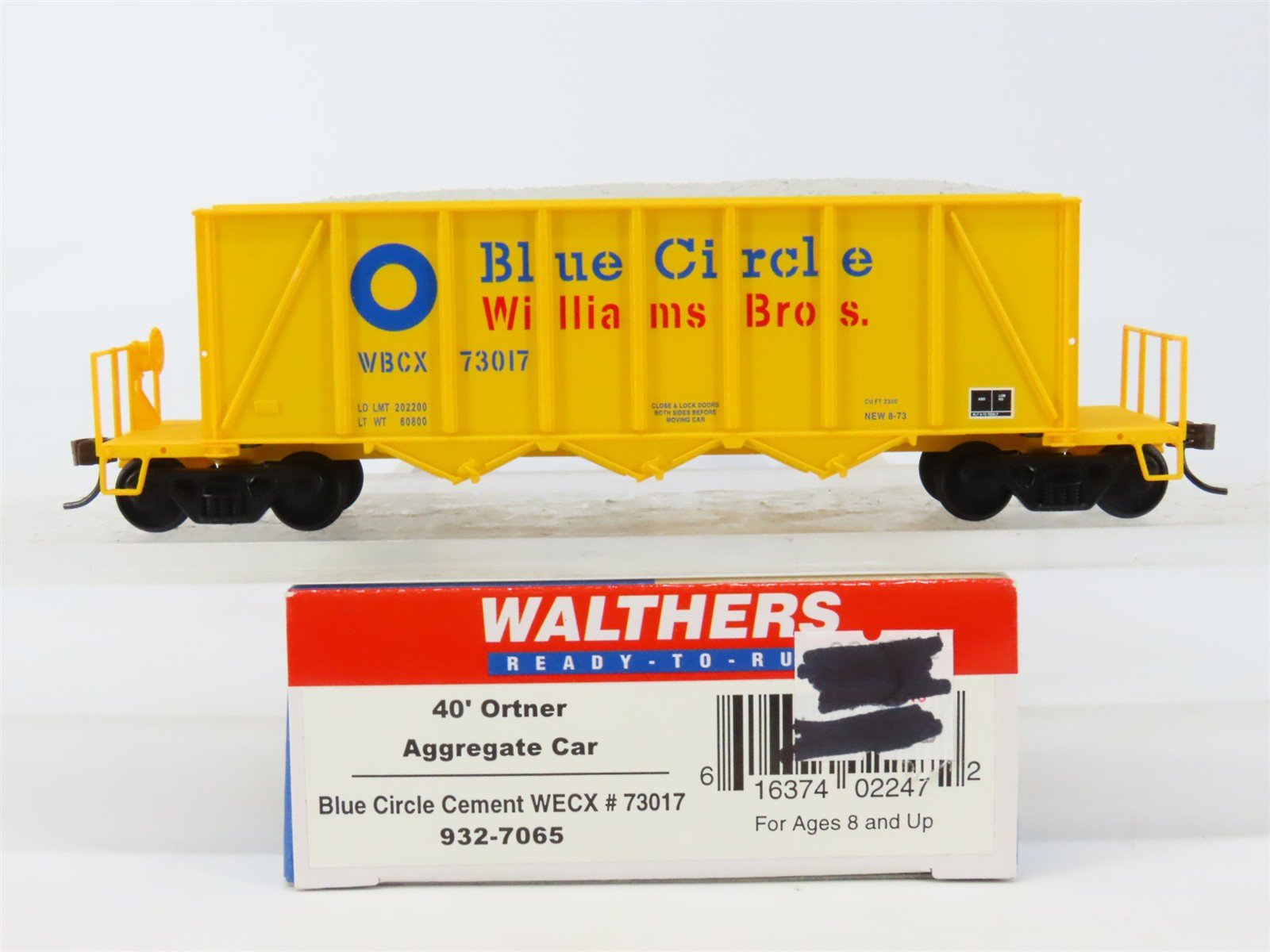 HO Walthers 932-7065 WBCX Blue Circle 40' 3-Bay Ortner Hopper #73017 w/ Load