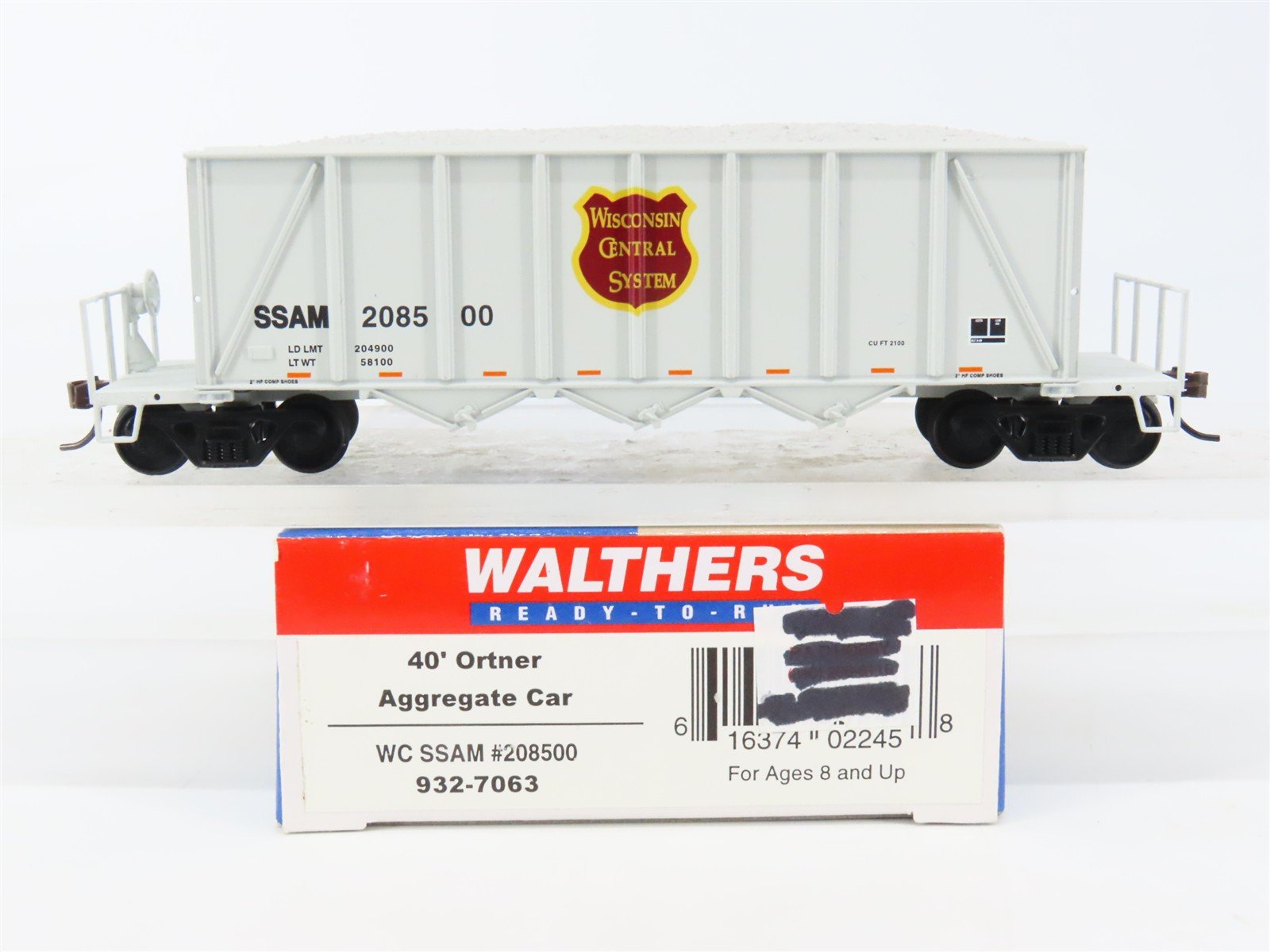 HO Scale Walthers 932-7063 SSAM / WC 3-Bay Ortner Hopper #208500 w/ Load