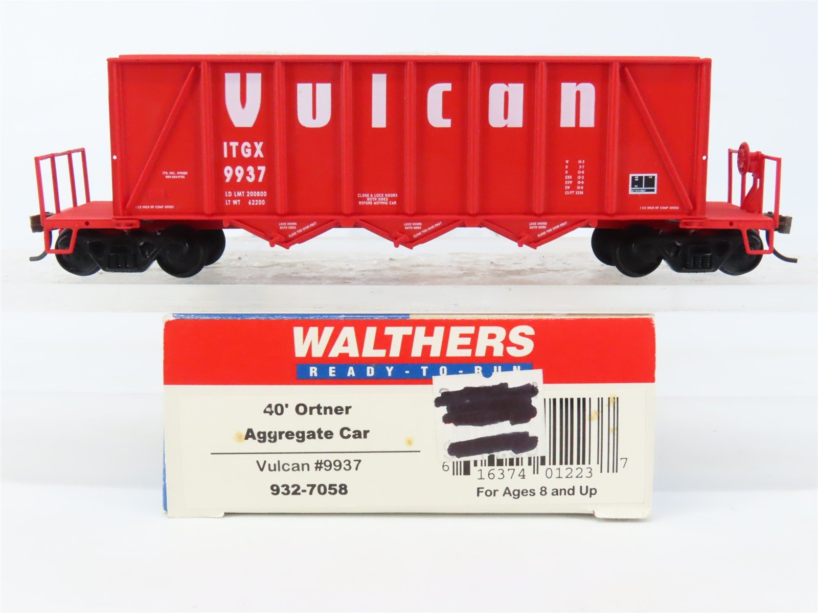 HO Walthers 932-7058 ITGX Vulcan 40' 3-Bay Ortner Aggregate Hopper #9937 w/ Load
