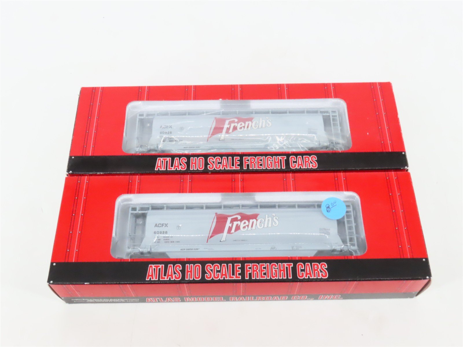 LOT of 2 HO Scale Atlas ACFX French's 3-Bay Cylindrical Covered Hoppers Cars