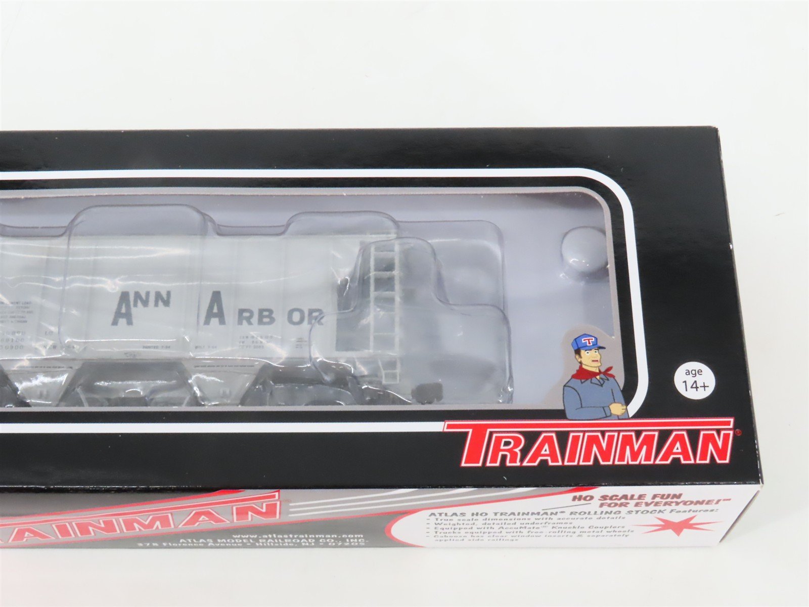 LOT of 2 HO Scale Atlas AA Ann Arbor 40' Boxcar & 2-Bay Covered Hopper Cars