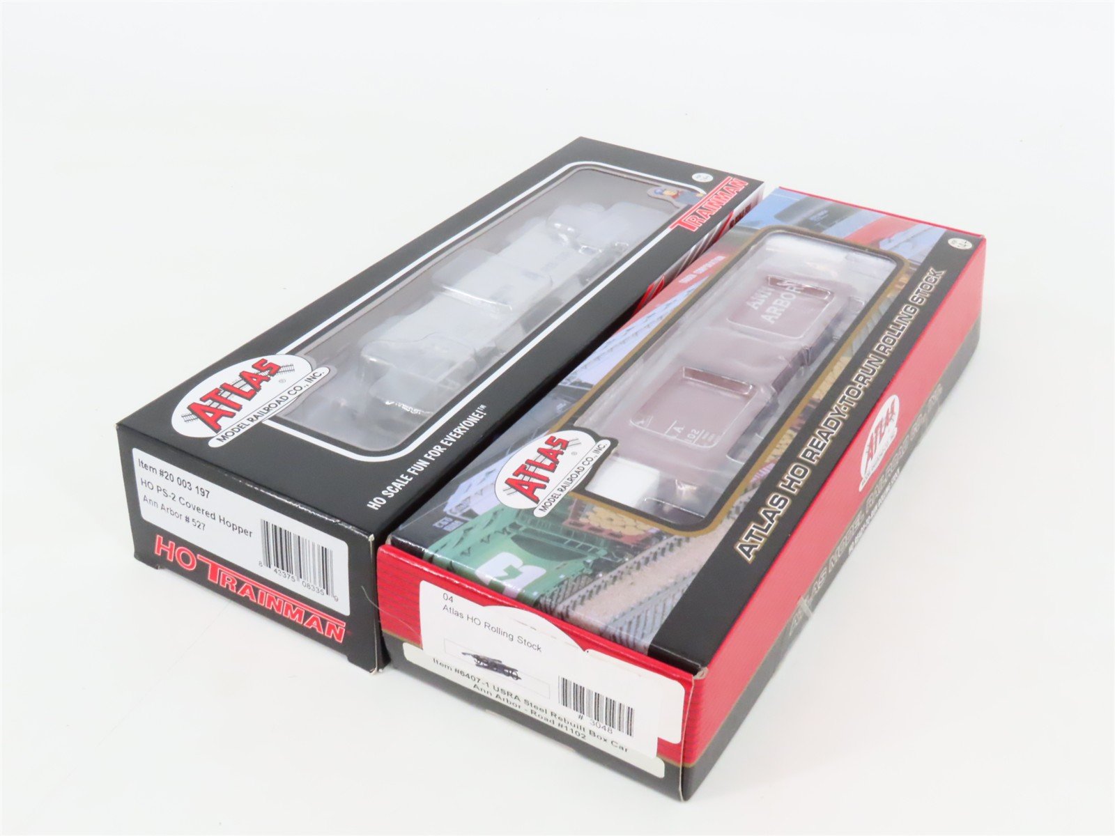 LOT of 2 HO Scale Atlas AA Ann Arbor 40' Boxcar & 2-Bay Covered Hopper Cars
