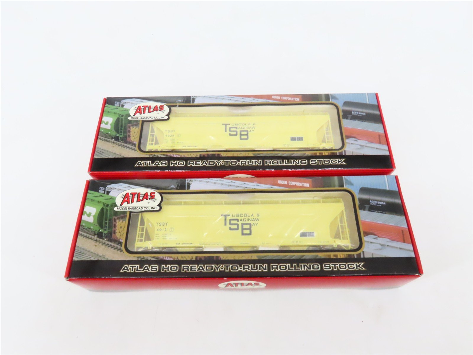 LOT of 2 HO Atlas TSBY Tuscola & Saginaw Bay 3-Bay Covered Hopper Cars SEALED