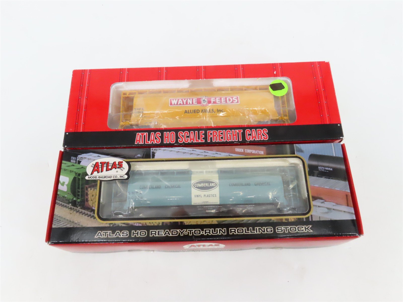 LOT of 2 HO Atlas SHPX Cumberland/Wayne Feeds 3-Bay Cylindrical Hopper Cars