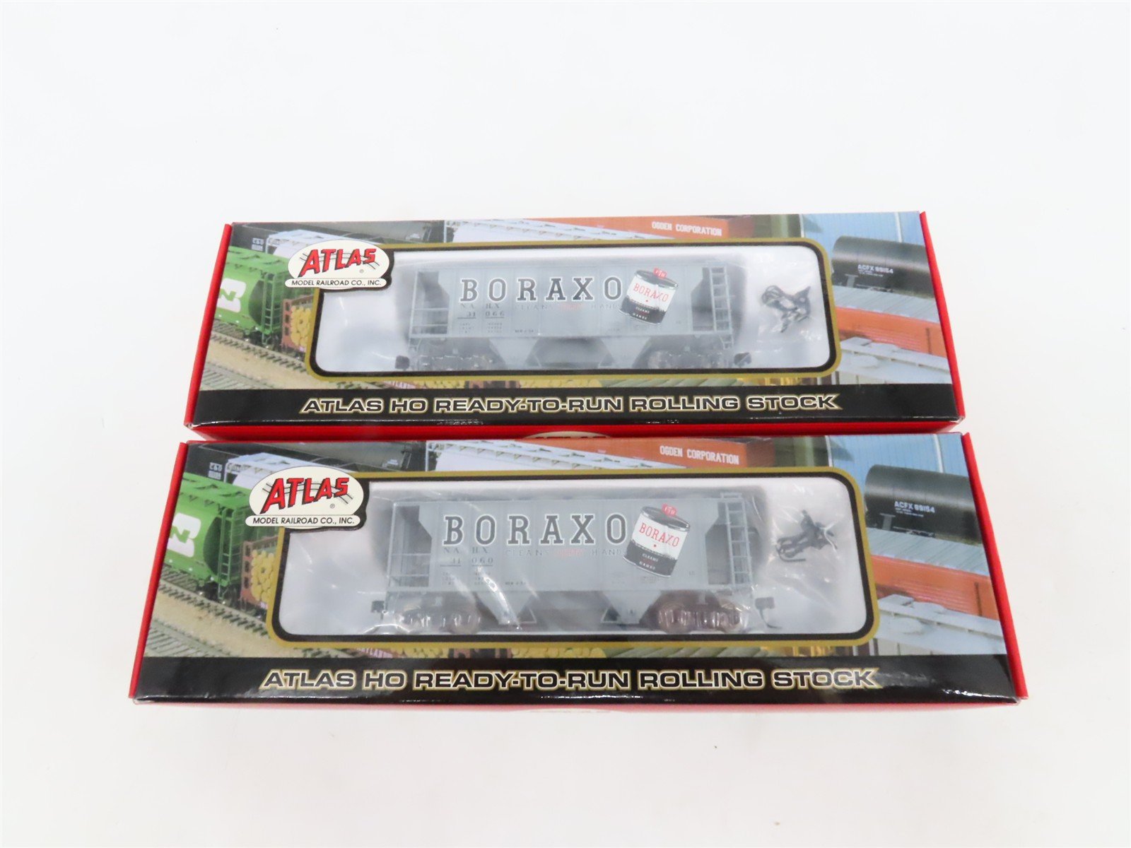 LOT of 2 HO Scale Atlas NAHX Boraxo 2-Bay Covered Hopper Cars SEALED
