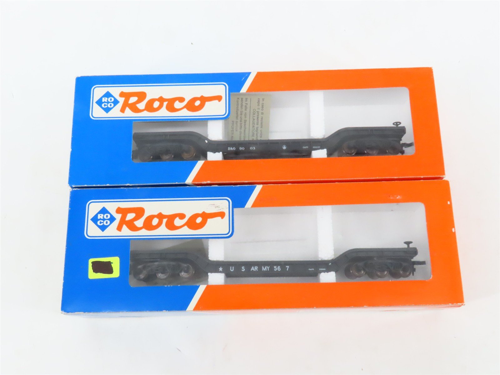 LOT of 2 HO Scale Roco US Army/B&O Depressed Center Flatcars
