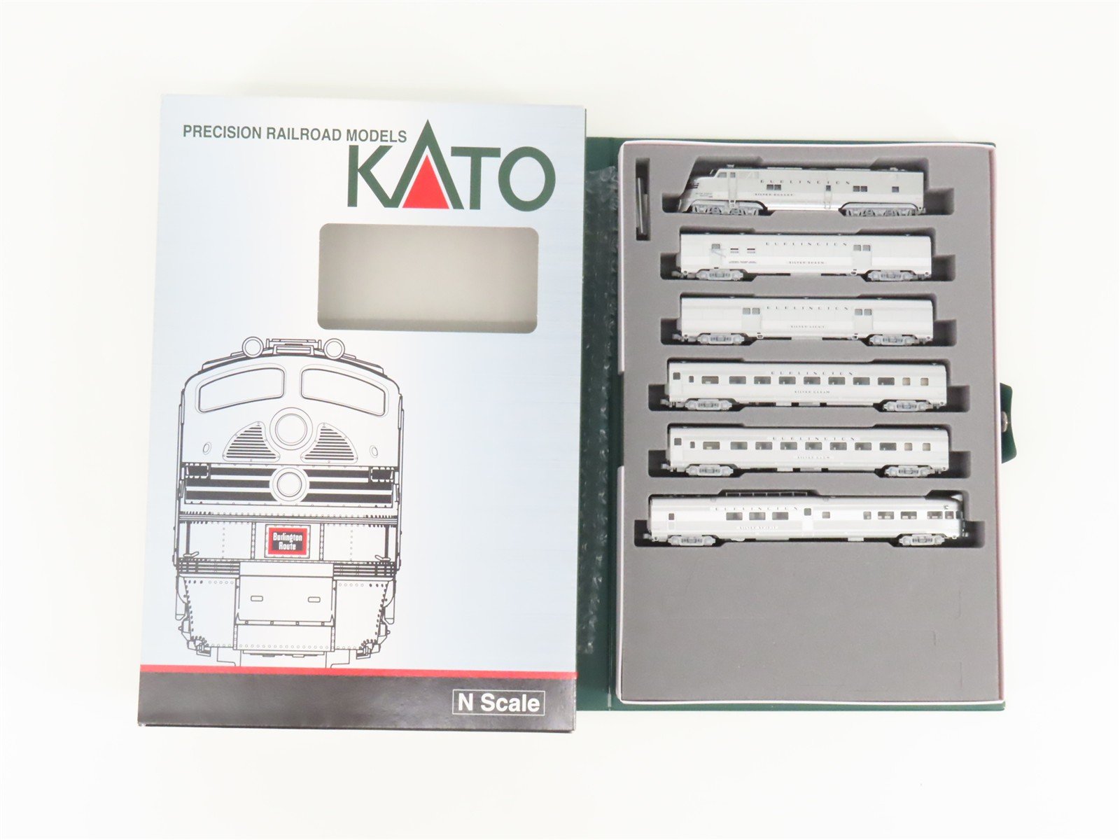 N KATO 106-090 CB&Q Silver Streak Zephyr E5A Diesel Passenger Train 6-Unit Set