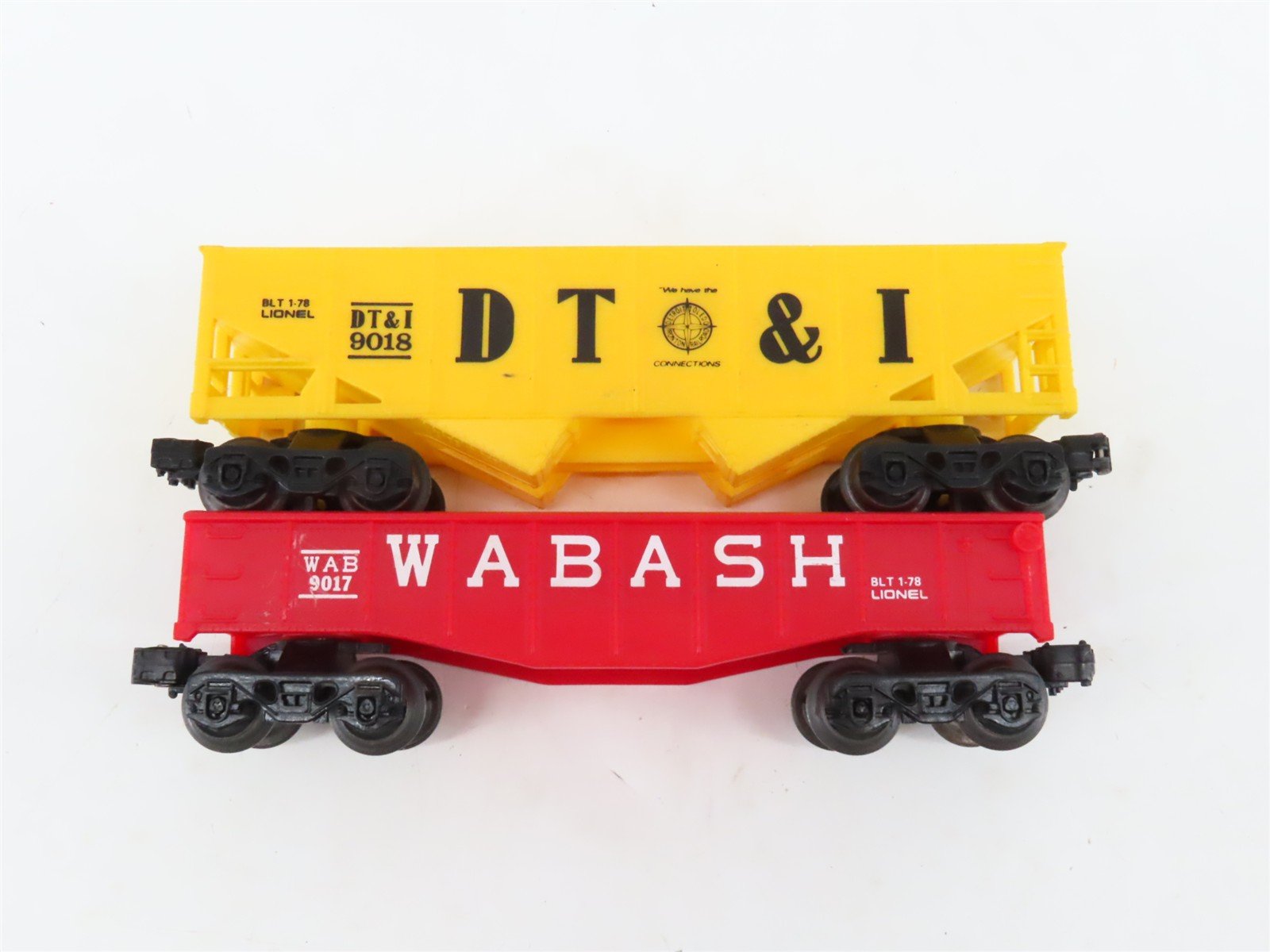 O Gauge 3-Rail Lionel DT&I/CR/WAB/UP Gondola, Hopper, Boxcar & Caboose