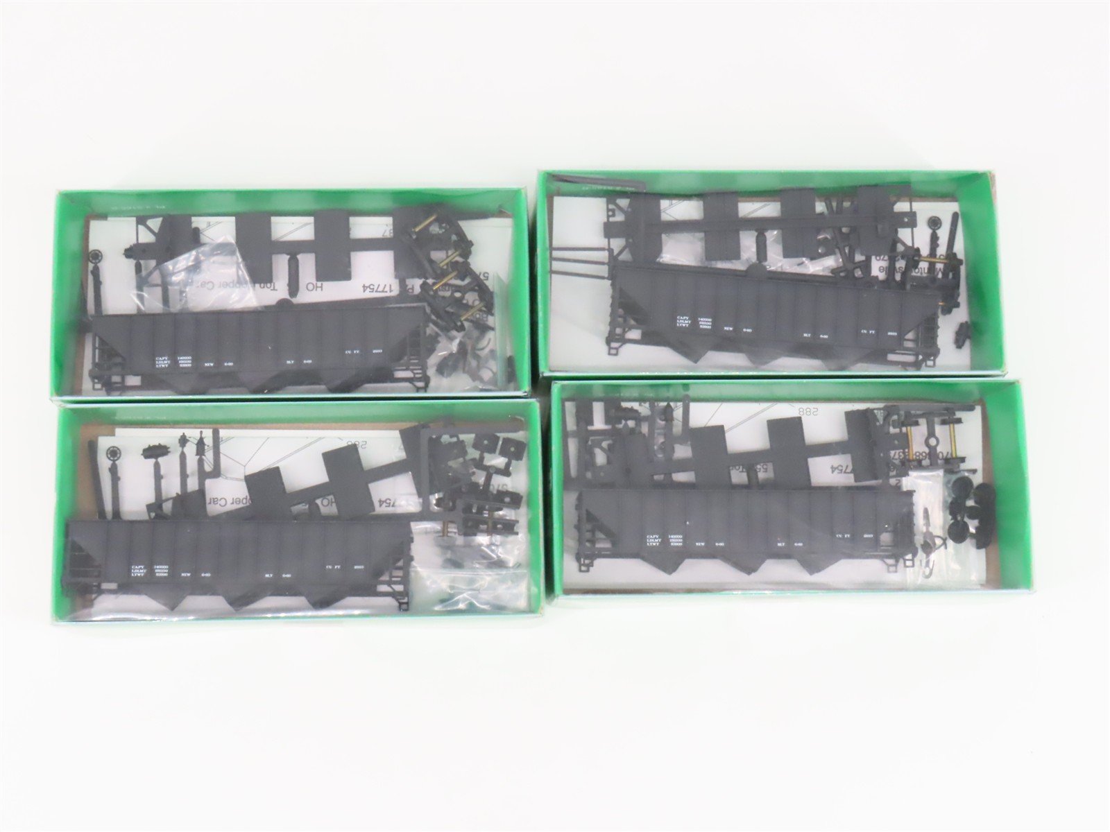 LOT of 4 HO Scale Bowser Kit #10951 Data Only Black 70-Ton 3-Bay Hopper - SEALED
