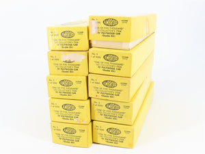 LOT of 10 HO Scale Ambroid Wood Kit #5 Undecorated 70' Pulpwood Flat Car