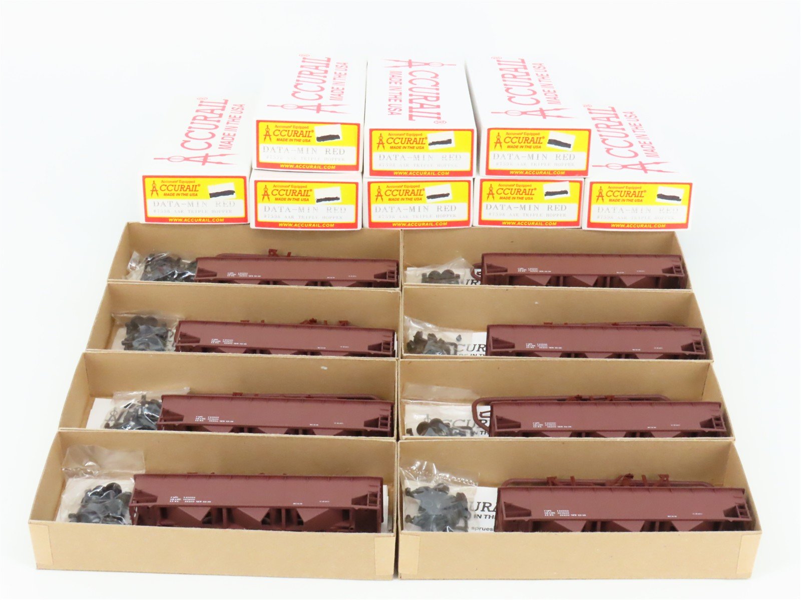 LOT of 8 HO Scale Accurail Kit #7598 Data Only Mineral Red AAR 3-Bay Open Hopper