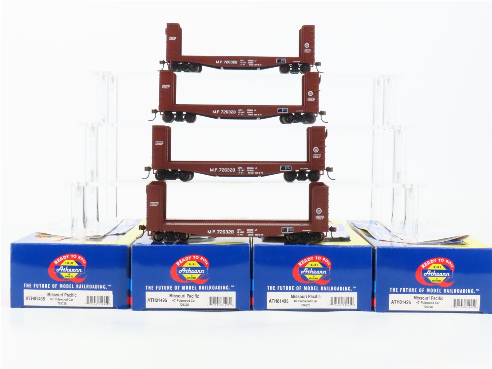 LOT of 4 Athearn ATH81495 MP Missouri Pacific 40' Pulpwood Flatcars