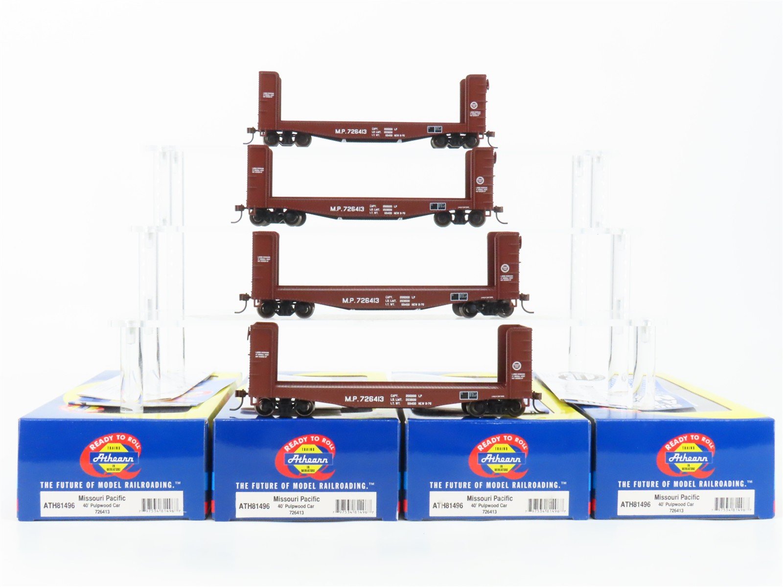 LOT of 4 Athearn ATH81496 MP Missouri Pacific 40' Pulpwood Flatcars