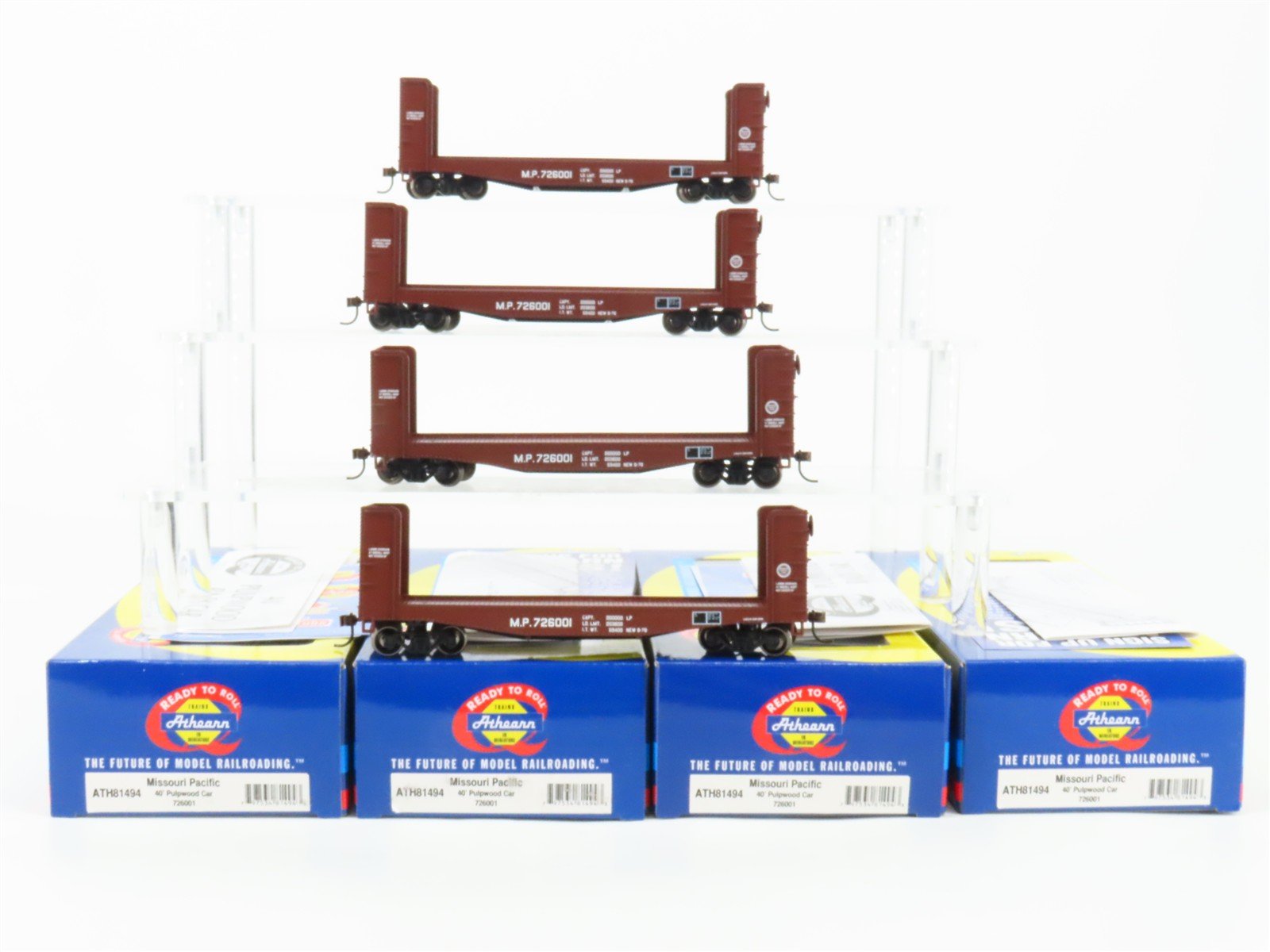 LOT of 4 HO Scale Athearn ATH81494 MP Missouri Pacific 40' Pulpwood Flatcars