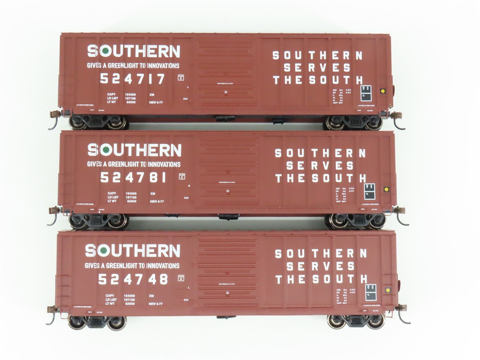 LOT of 3 HO Scale Athearn Roundhouse Southern 50' PS 5277 Boxcars