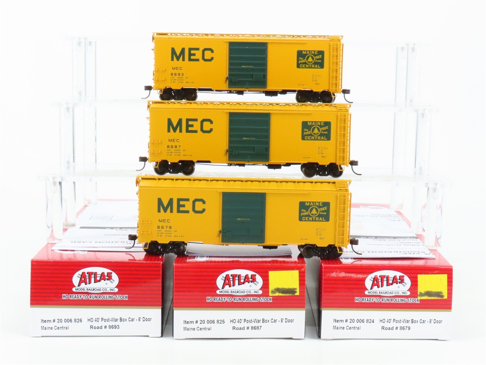 LOT of 3 HO Scale Atlas MEC Maine Central Pine Tree 40' Single Door Box Cars