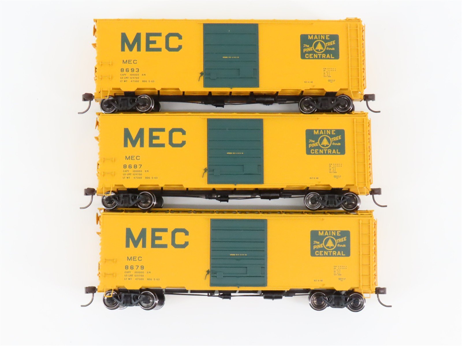 LOT of 3 HO Scale Atlas MEC Maine Central Pine Tree 40' Single Door Box Cars