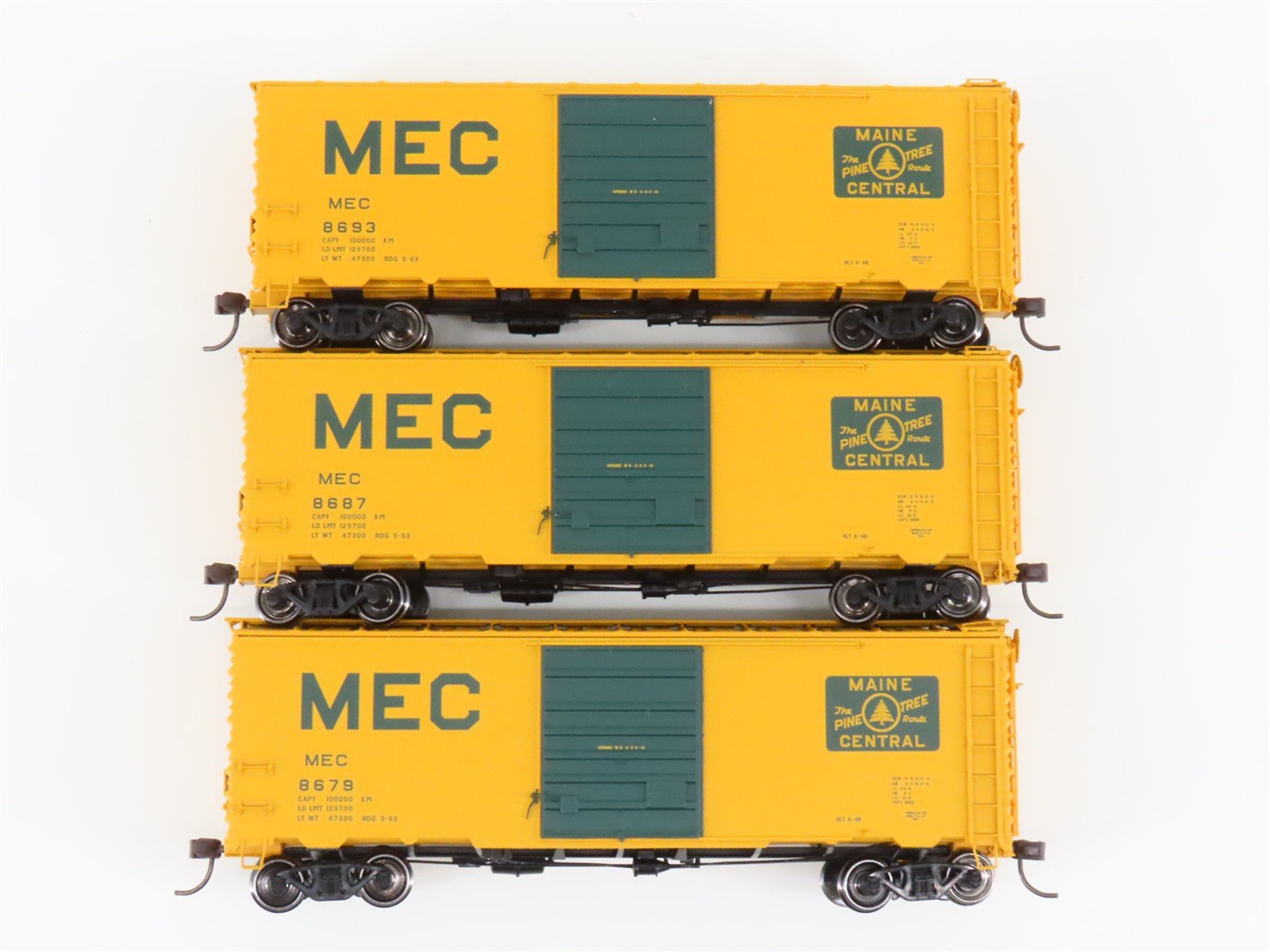 LOT of 3 HO Scale Atlas MEC Maine Central Pine Tree 40' Single Door Box Cars