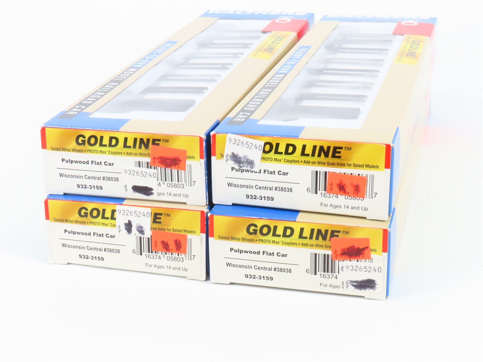 LOT of 4 HO Walthers Gold Line 932-3159 WC Wisconsin Central Flat Car #38038