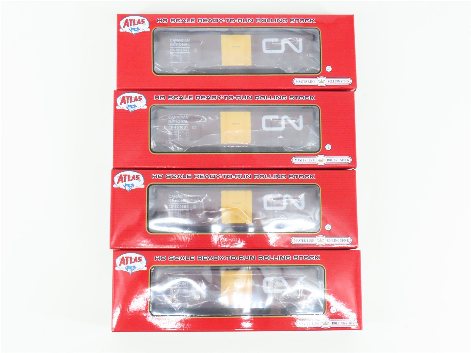 LOT of 4 HO Scale Atlas CN Canadian National & CVC Central Vermont 50' Box Cars
