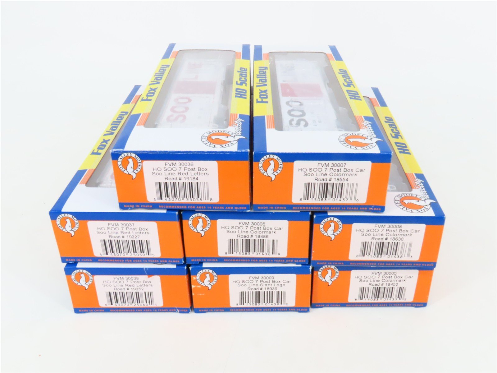 LOT of 8 HO Scale Fox Valley Models SOO Line Single Door Box Cars