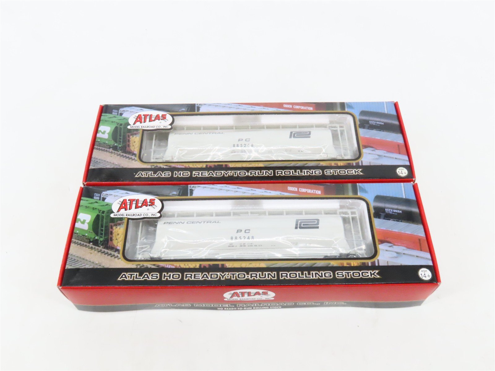 HO Atlas 20000552 PC Penn Central 3-Bay Cylindrical Hoppers #885248 - Sealed