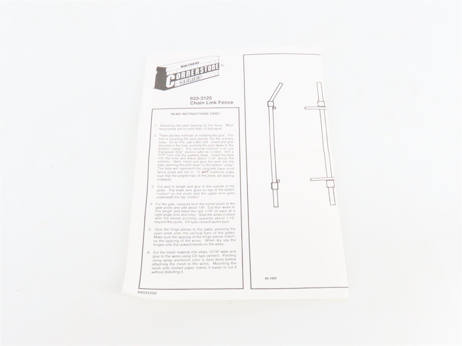 HO 1/87 Scale Walthers Cornerstone Kit 933-3125 Chain Link Fence
