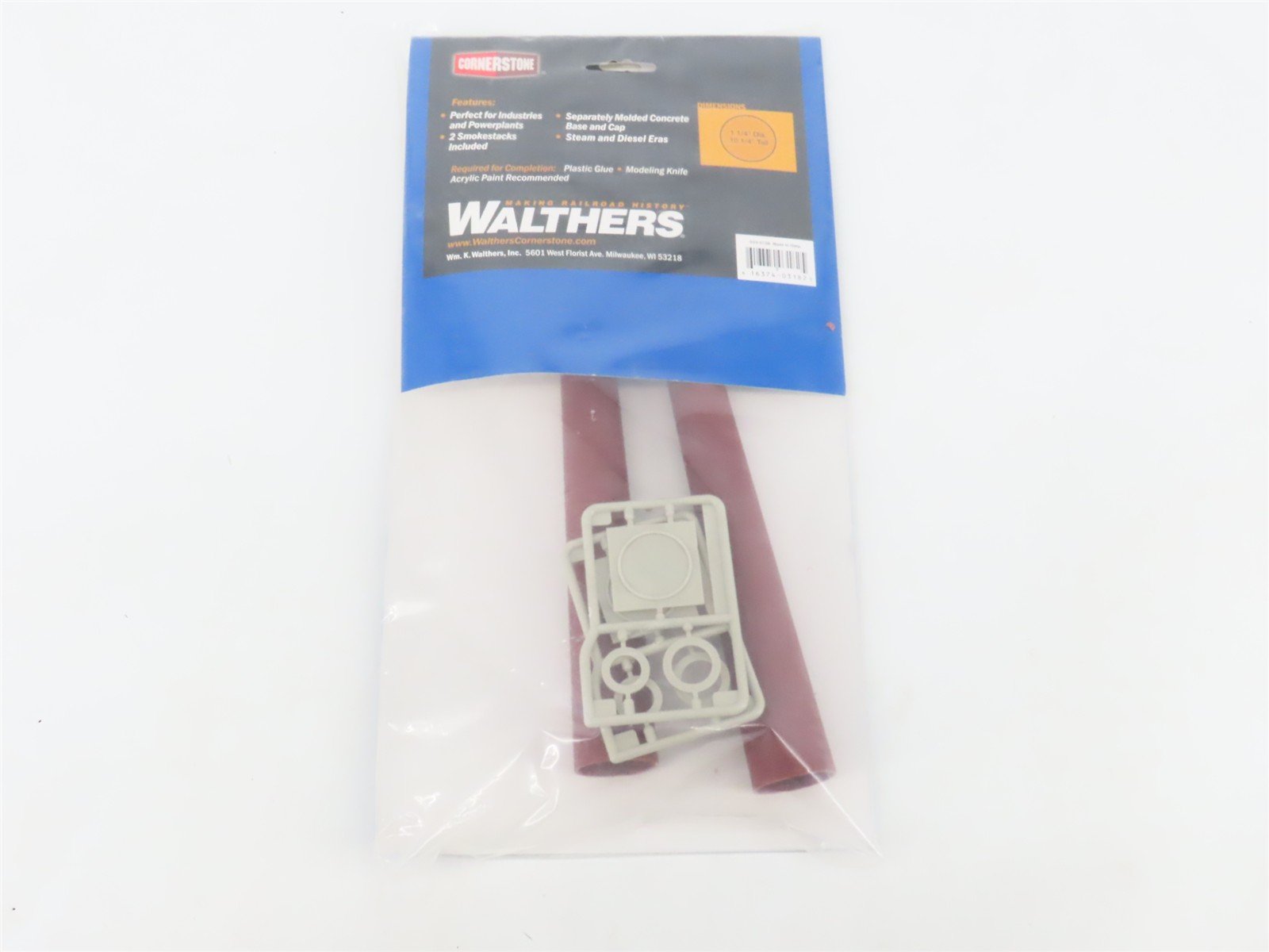 HO 1/87 Scale Walthers Cornerstone Kit 933-3728 Two Brick Smokestacks - Sealed