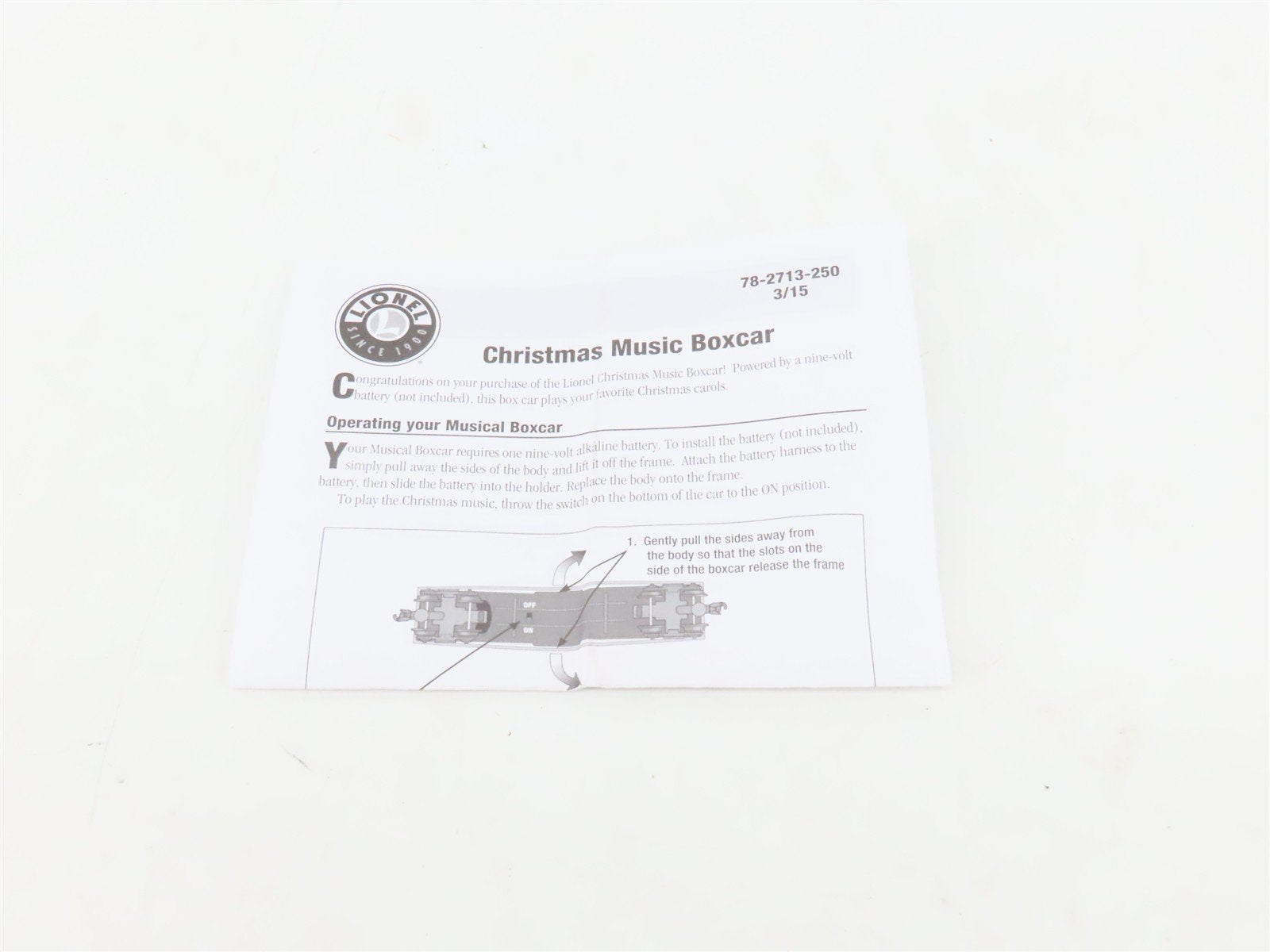 O Gauge 3-Rail Lionel 6-84374 2017 Christmas Music Boxcar #84374