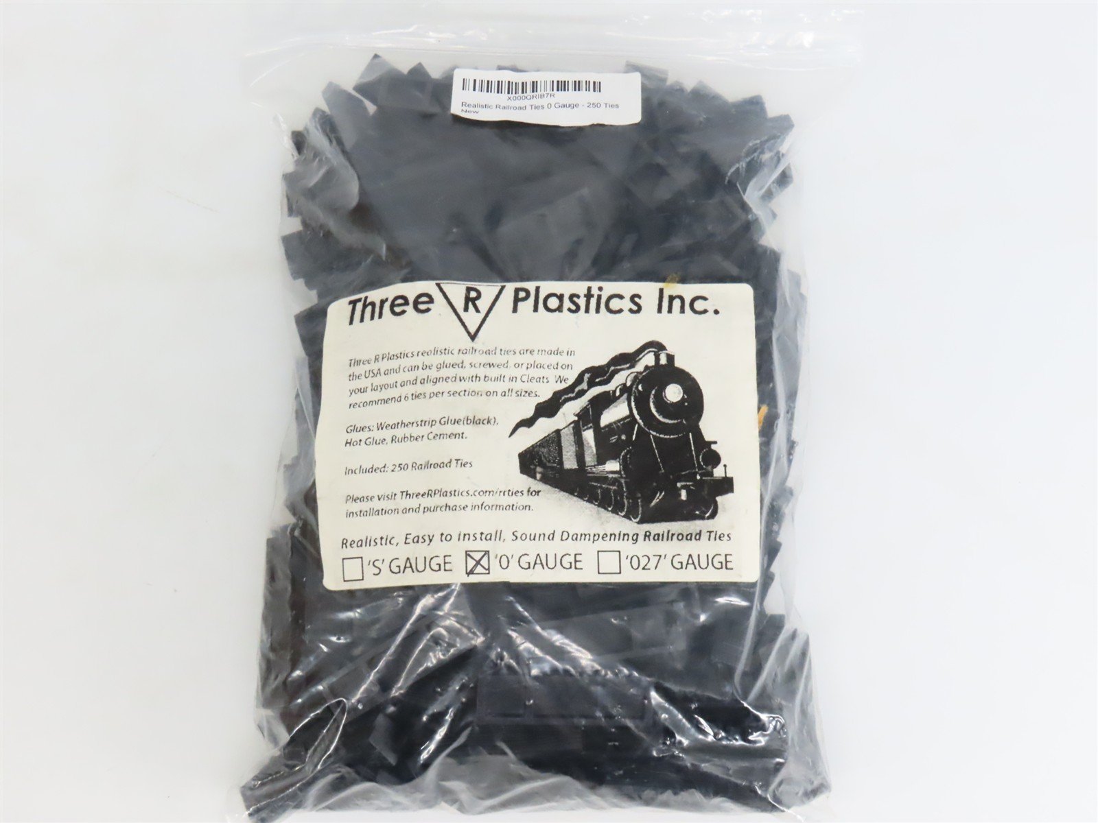 O Gauge Three R Plastics Black Rubber Track Ties 250-Pack