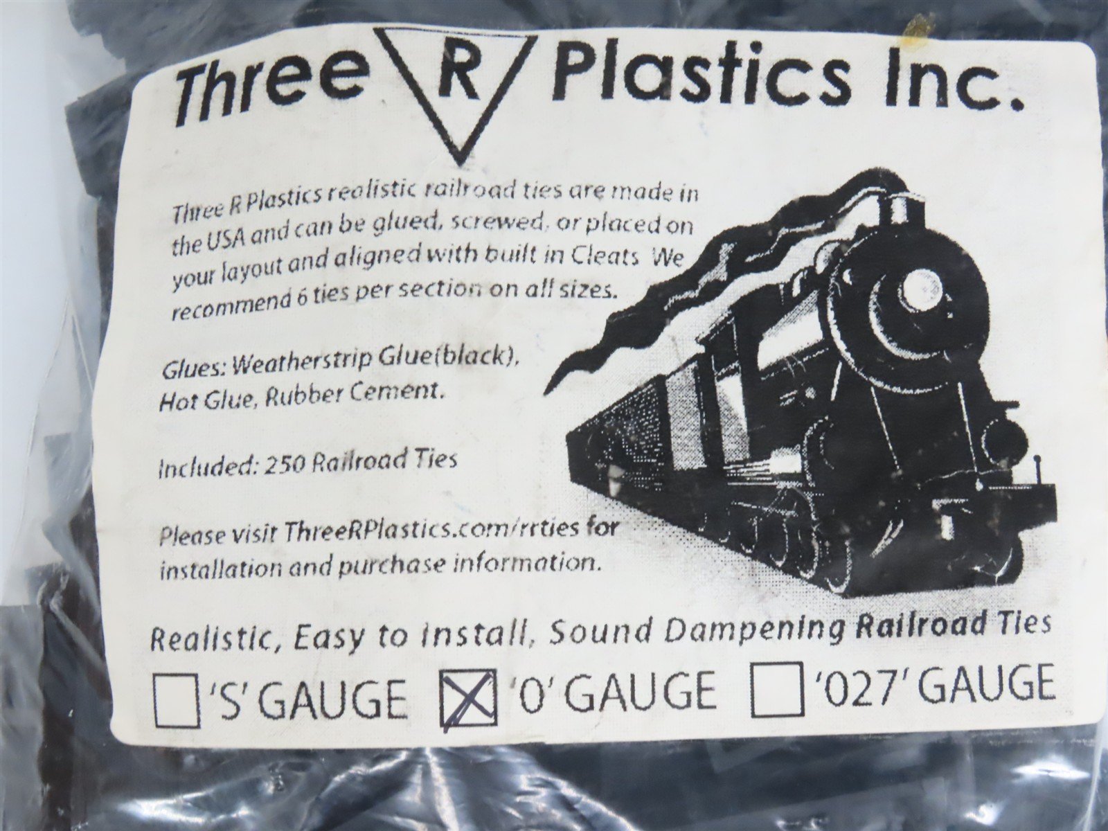 O Gauge Three R Plastics Black Rubber Track Ties 250-Pack