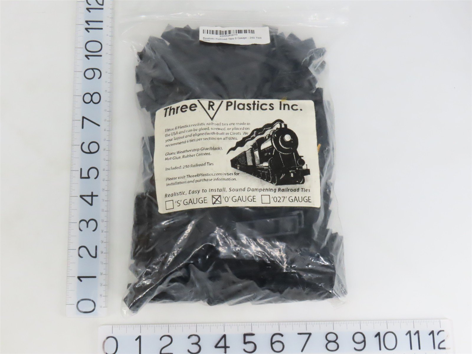 O Gauge Three R Plastics Black Rubber Track Ties 250-Pack