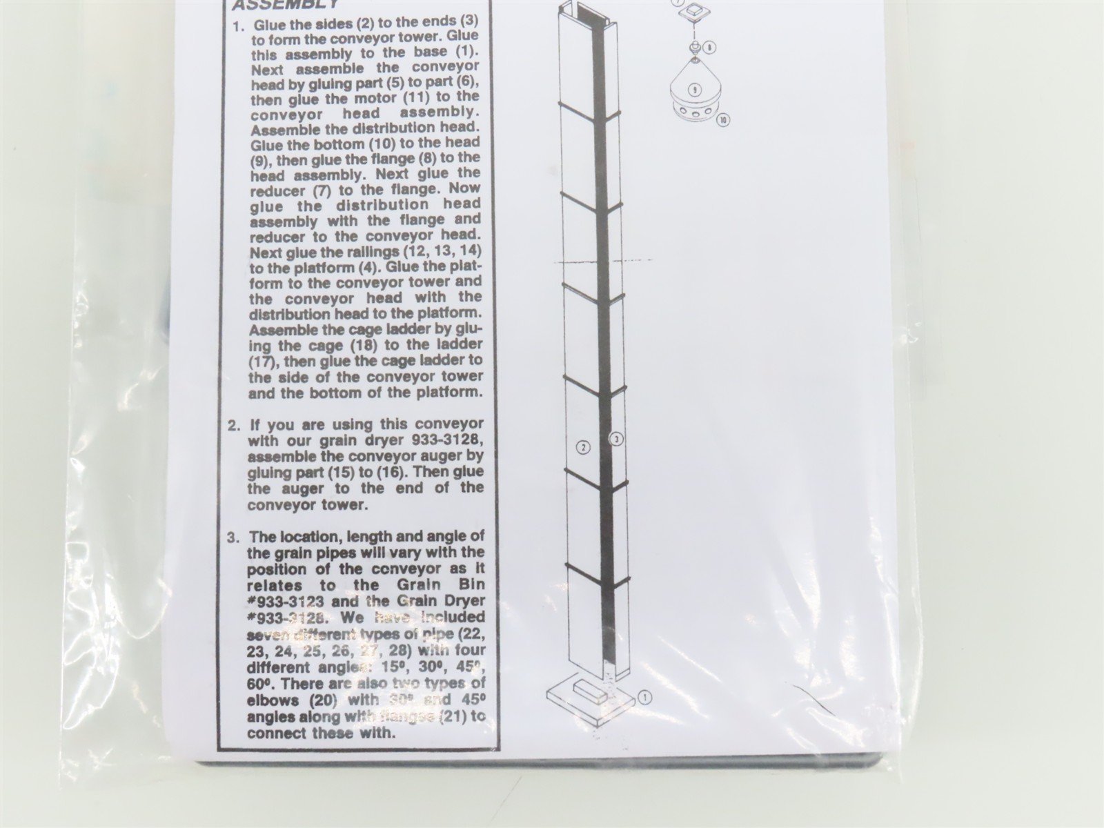 LOT of 3 HO Scale Walthers 933-3124 Grain Conveyor Parts Kits
