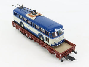 HO Scale Roco 66034 DB Deutsche Bahn Railway Flat Car w/ Bus Load 2-Pack