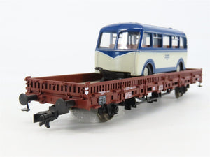 HO Scale Roco 66034 DB Deutsche Bahn Railway Flat Car w/ Bus Load 2-Pack
