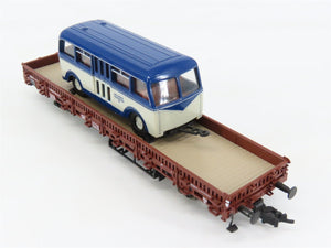 HO Scale Roco 66034 DB Deutsche Bahn Railway Flat Car w/ Bus Load 2-Pack