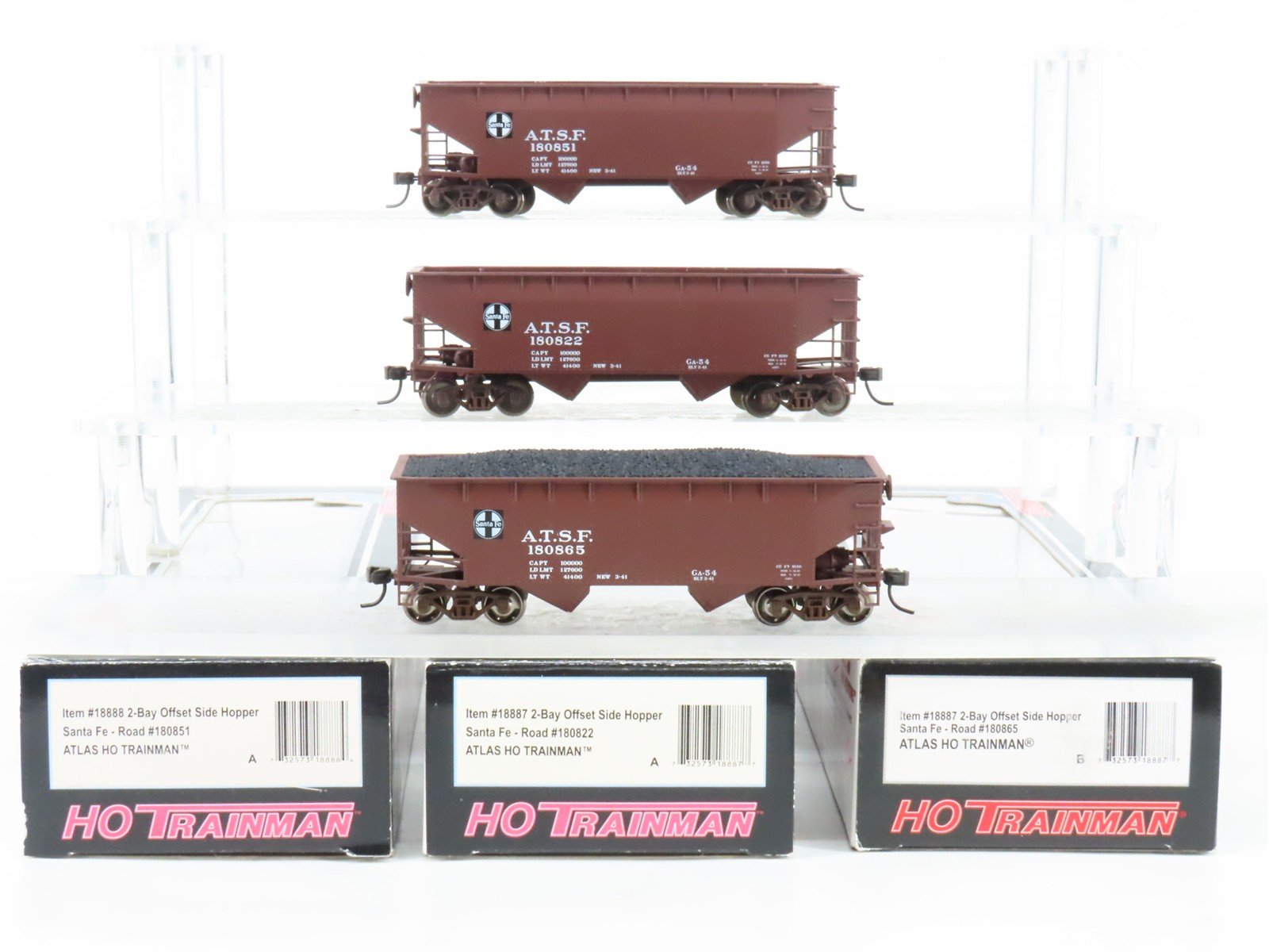 LOT of 3 HO Scale Atlas Trainman ATSF Santa Fe 2-Bay Offset Hopper Cars