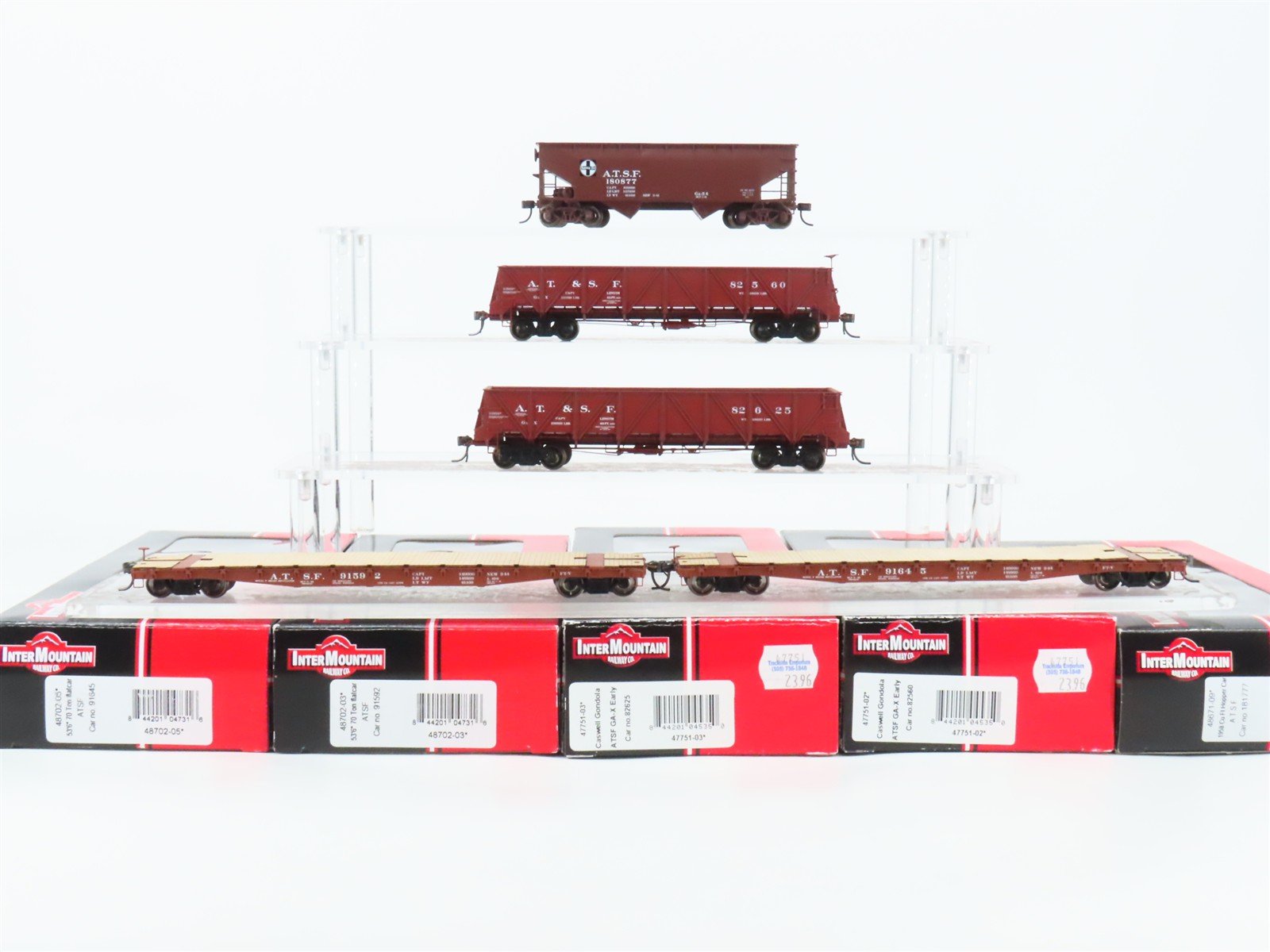 LOT of 5 HO Scale Intermountain ATSF Santa Fe Gondola, Hopper, and Flatcars