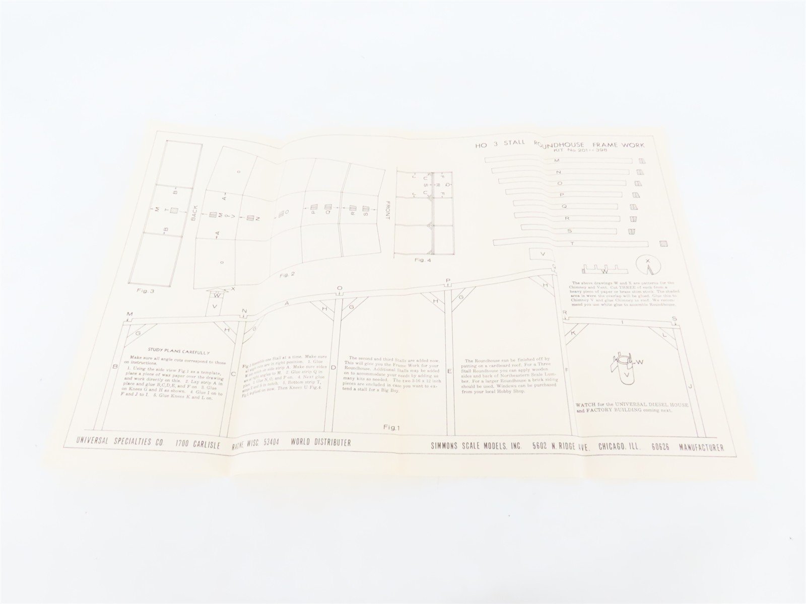 HO 1/87 Simmons Scale Models Inc. Kit No.201:398 3-Stall Roundhouse Frame-Work