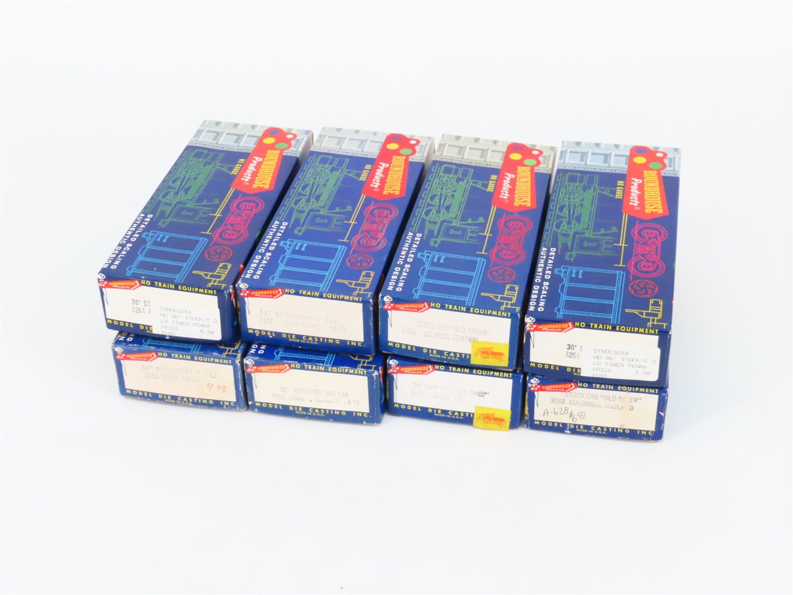 LOT of 8 HO Scale Roundhouse IC/UP/PRR/CM Reefer, Tankcar, and Stock Car Kits