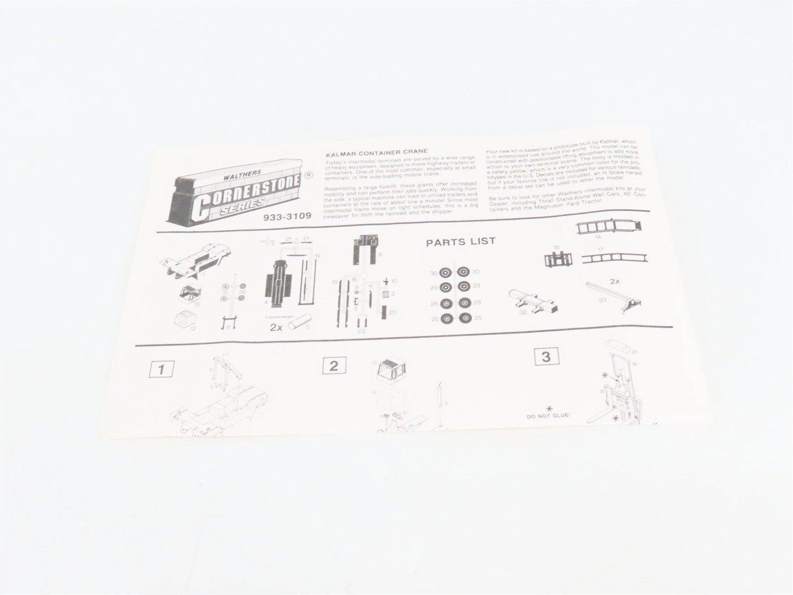 HO 1/87 Scale Walthers Cornerstone Kit 933-3109 Kalmar Container Crane