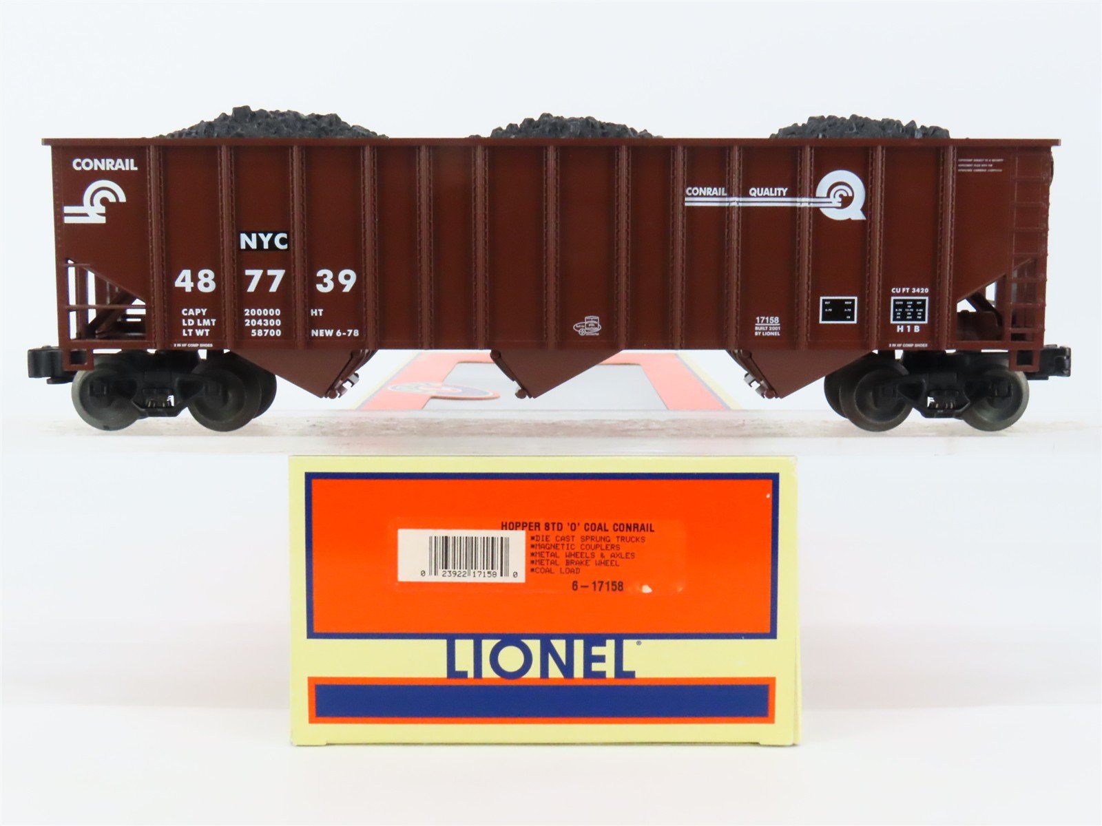 O Gauge 3-Rail Lionel 6-17158 NYC CR Conrail Railroad 3-Bay Coal Hopper #487739