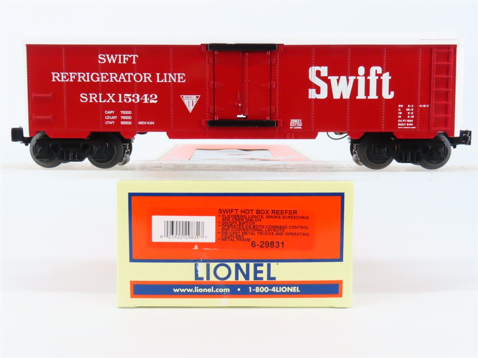 O Gauge 3-Rail Lionel 6-29831 SRLX Swift Refrigerator Line Hot Box Reefer #15342