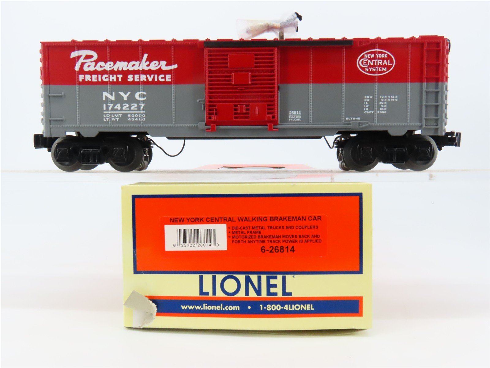 O Gauge 3-Rail Lionel 6-26814 NYC System Walking Brakeman Box Car #174227