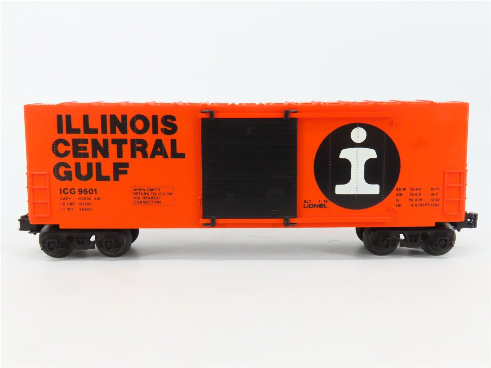 O Gauge 3-Rail Lionel ICG Illinois Central Gulf Single Door Box Car #9601