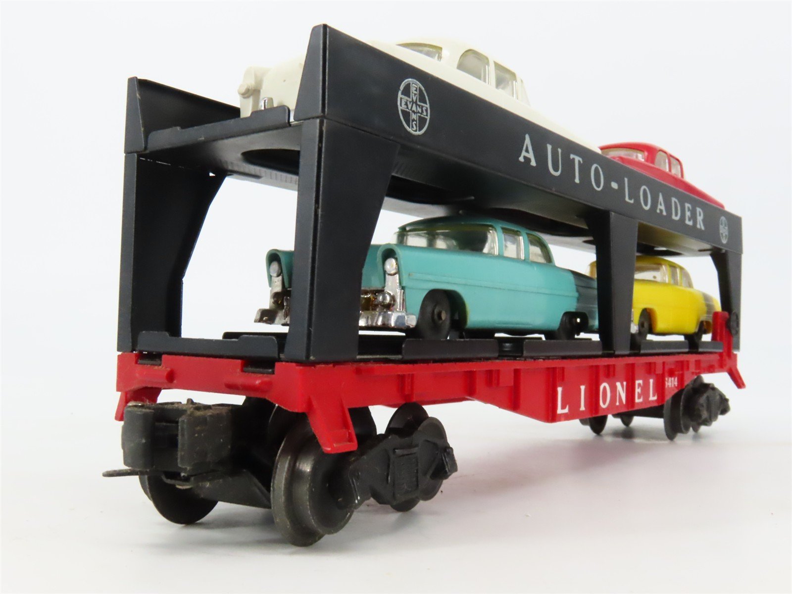 O Gauge 3-Rail Lionel 6414 Auto-Loader Automobile Flat Car #6414 w/ 4 Vehicles
