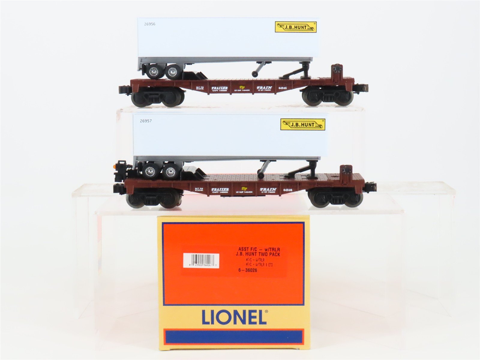 O Gauge 3-Rail Lionel 6-36026 TTX TOFC Flat Cars 2-Pack w/JB Hunt Trailers & ETD